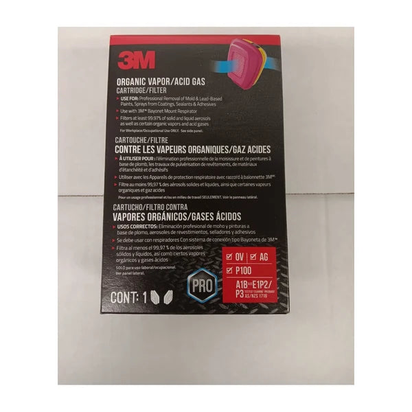 3M™ 60923 Organic Vapor/Acid Gas Cartridge/Filter, P100 — 1 Pair